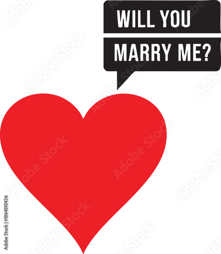 Red heart with speech bubble saying will you marry me proposal marriage