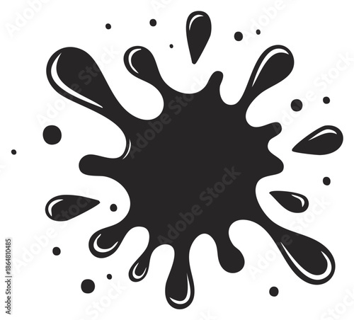 Abstract Black Ink Splash and Drops Isolated on White