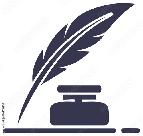 Classic quill pen and inkwell symbol for writing history and education