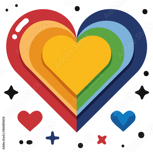Colorful layered heart illustration for love and inclusivity