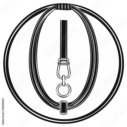 Vector icon of a pet leash with snap hook and handle in a circular frame
