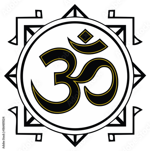 Hindu Symbol Om Design Gold Trim,  Geometric Shapes and Graphic Elements