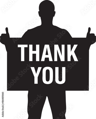 Silhouette of a man holding a thank you sign black