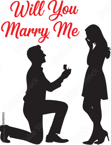 Silhouette of man proposing to woman with ring proposal marriage engagement