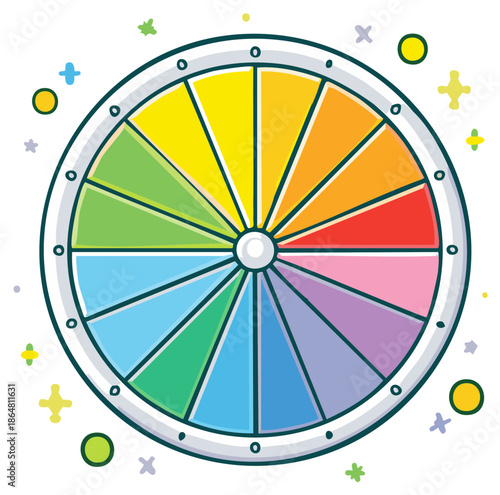Bright multicolored spinning wheel graphic for chance games luck or decision making