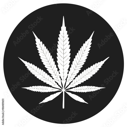 Vector Illustration of Marijuana Leaf Design Cannabis Sativa Emblem on Dark Circle Background
