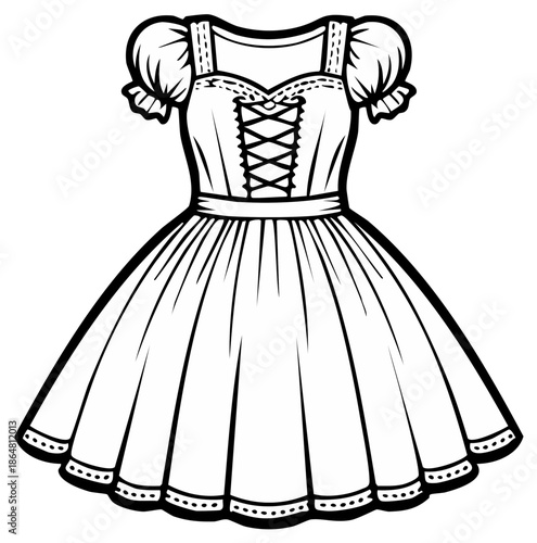Traditional Alpine Dress Outline With Corset Lacing and Puffy Sleeves