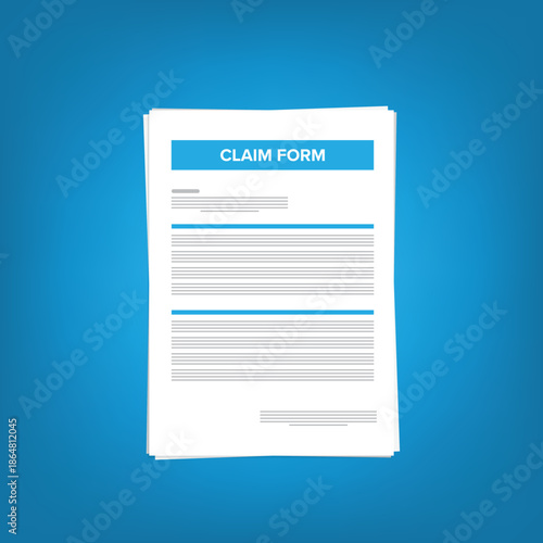 Application claim form, vector graphic illustration image, tax, mortgage, loan, document, paper, list illustration, bank statement agreement, survey questionnaire