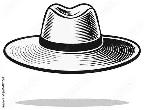 Vintage Fedoras hat illustration classic headwear with wide brim and ribbon accent