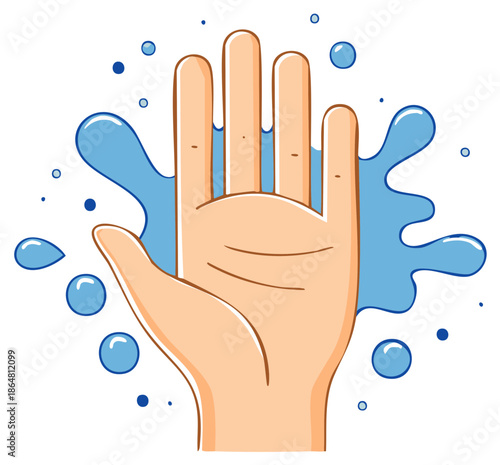 Hand Under Water Cartoon Illustration Showing Hygiene and Washing Promoting Sanitization