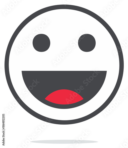 Happy smiley face with wide open mouth and red tongue in a simple graphic design