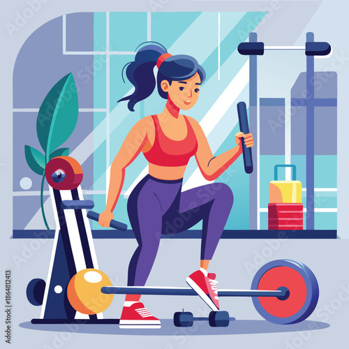 Woman Exercising with Weights in a Gym Setting.