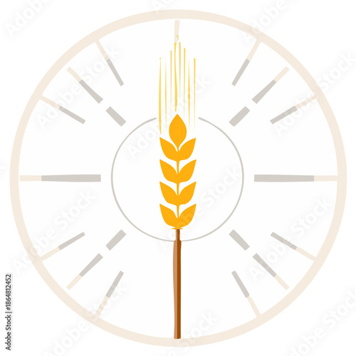 Wheat grain ear within a clock dial symbolizing agriculture time and fresh ingredients