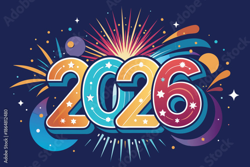Happy New Year 2026 Celebration with Fireworks.