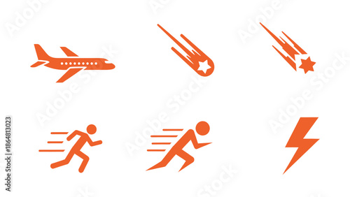A collection of orange vector icons representing speed and rapid movement