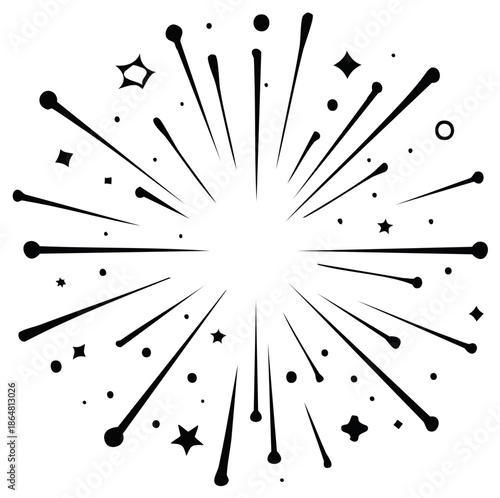 Abstract Explosion Burst Dynamic Lines and Star Shapes Radial Design