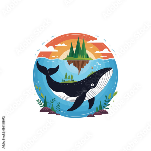 Whale Ocean Island Nature Illustration