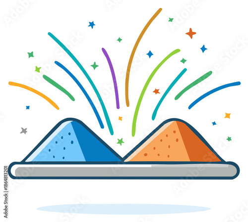 Colorful powder explosion with stars and streamers for celebration