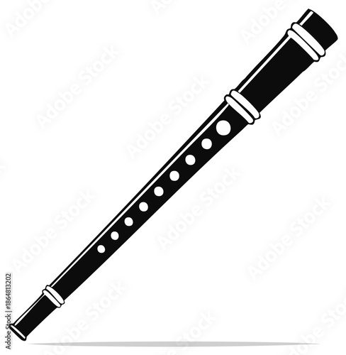 Simple flute or fife musical instrument icon in a black silhouette style