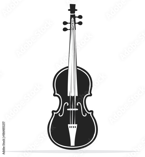 Silhouette illustration of a classic violin instrument, black and white design.