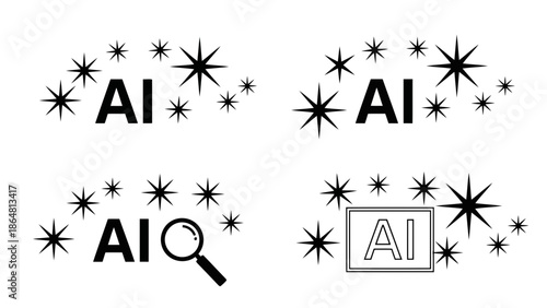 Artificial intelligence concepts visualized with stars and text elements