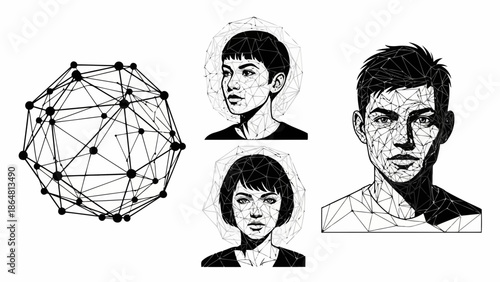 Geometric portraits and polygonal shapes a unique artistic representation of human faces