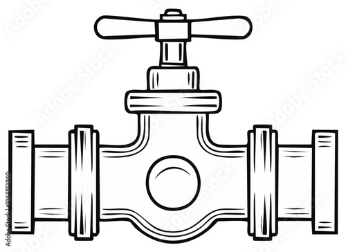 Industrial plumbing valve with a T handle and pipe connections