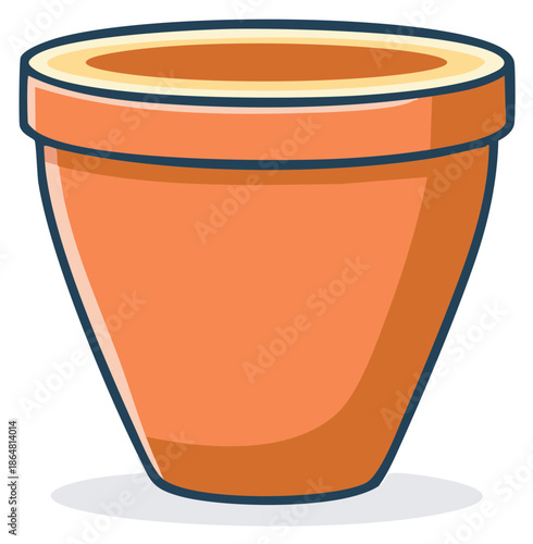 Vibrant Orange Flowerpot Illustration Depicting a Garden Container with Simple Bold Outline Ideal for Horticulture Projects