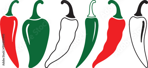 Chili Pepper Vector Icons Set Spicy Food Illustration.