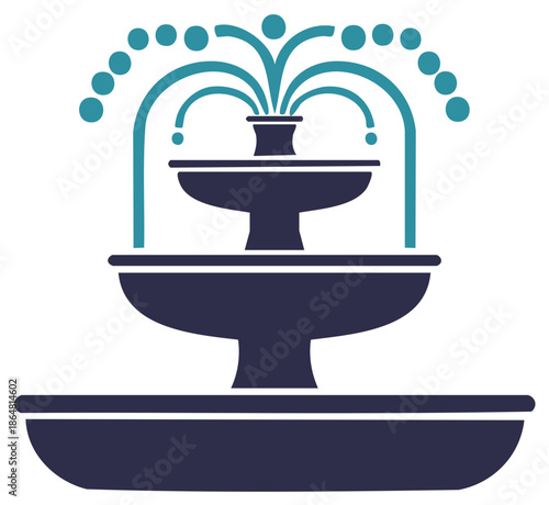 Elegant three tier fountain icon with blue splashing water design