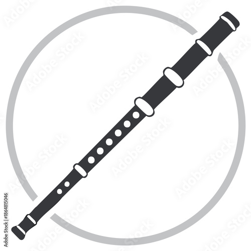 Stylized transverse flute woodwind musical instrument vector graphic icon