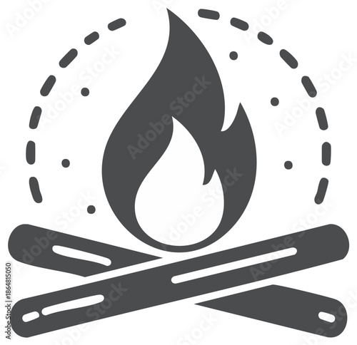 Stylized campfire with flames and burning logs icon symbol
