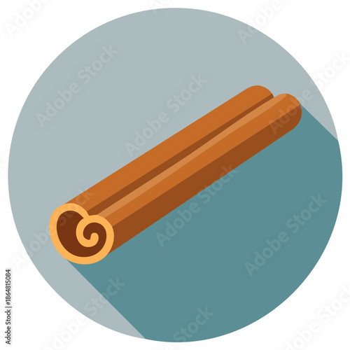 Flat design icon of a cinnamon stick with a long shadow on a teal and gray background