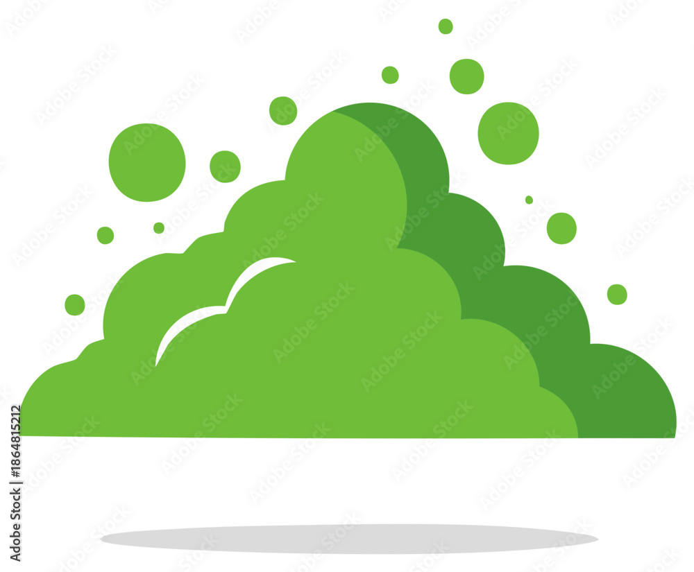Obraz premium Green bush or treetop with bubbles and bird silhouette flat vector icon for ecology and nature concepts