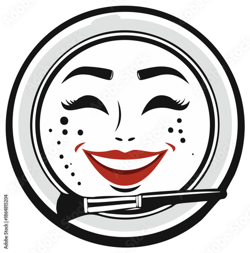 Smiling face with makeup brush, illustration for beauty and cosmetics