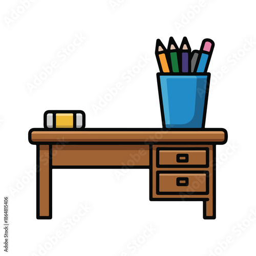 Desk with stationery items