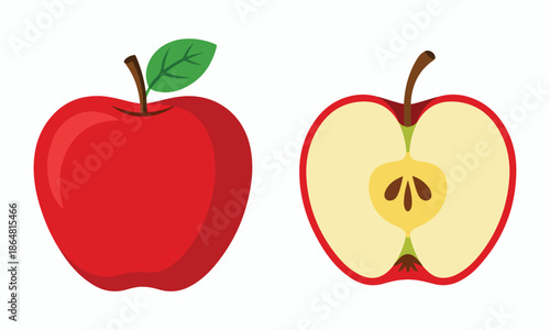 Whole and halved red apple