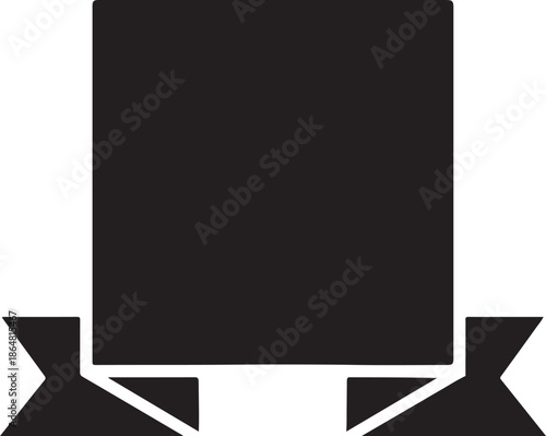 Square badge banner with ribbon base in bold silhouette, ideal for labels, headers, and logos.