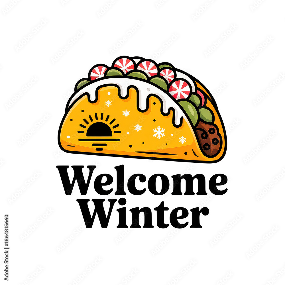 Fototapeta premium Welcome Winter Season with Festive Taco Illustration Celebrate Holiday with Delicious Food Design