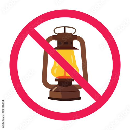 No lantern sign, forbidden oil lamp icon, no kerosene lamp sign, old lamp forbidden icon