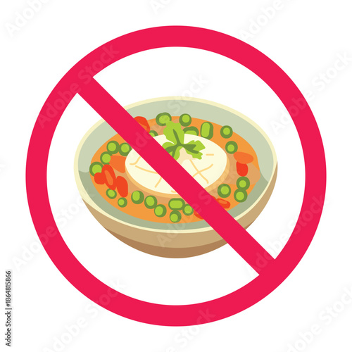 No peas fried rice sign, forbidden sign with peas fried rice icon
