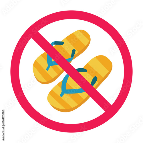 No sandals sign, forbidden sandals sign, flip flop prohibited symbol, do not wear sandals symbol, no flip flop icon

