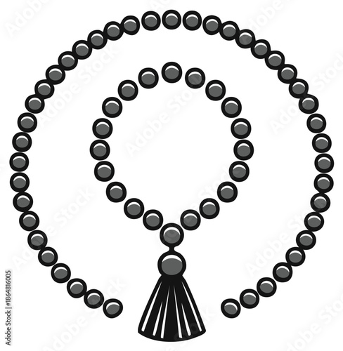 Islamic prayer beads in concentric circular arrangement with a tassel detail