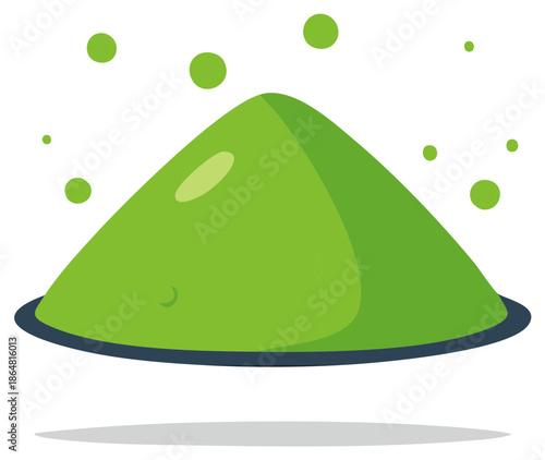 Green powder mound and floating dots illustration