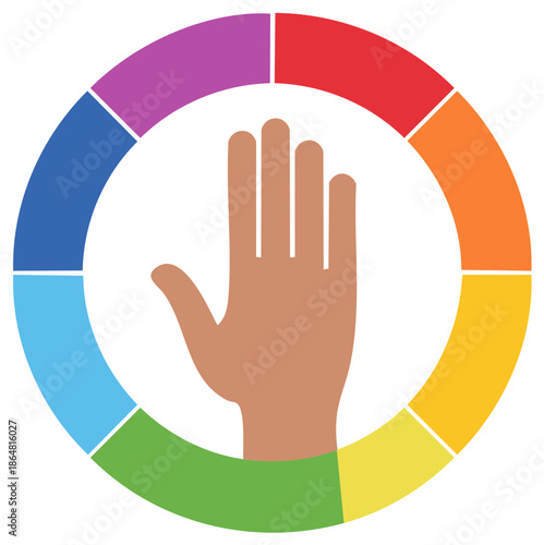 Colorful Circle Segments with Hand Symbol Representing Diversity and Inclusion