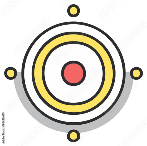 Concentric Circles Graphic Design with Red Center and Yellow Accents