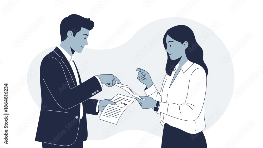 Fototapeta premium professional business meeting between man and woman discussing documents in a formal setting