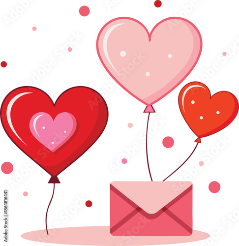 Love balloons floating from envelope Vector