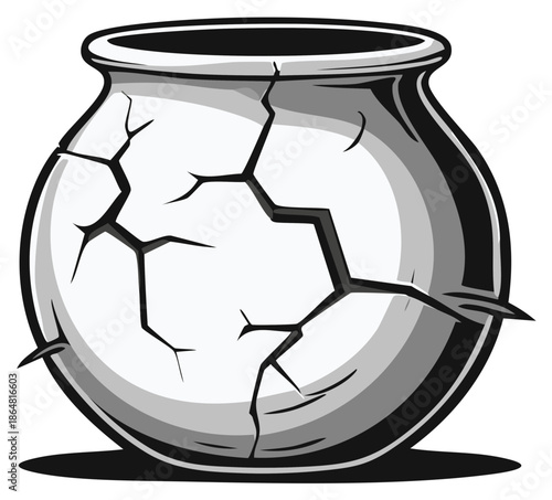 Cracked Empty Pot Illustration Broken Ceramic Vase with Damage Destruction and Damage