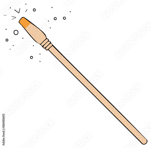 Magical Wand Illustration with Sparkles and Dots, Isolated Cartoon Style